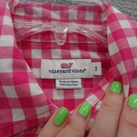 Vineyard Vines Shirt Size 2 Pink Gingham Button Down Cotton Long Sleeve Women - Picture 5 of 11